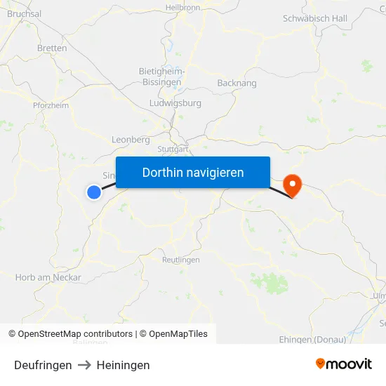 Deufringen to Heiningen map