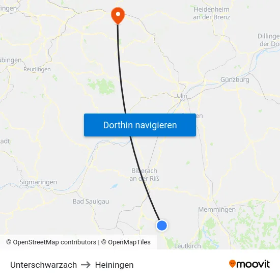 Unterschwarzach to Heiningen map