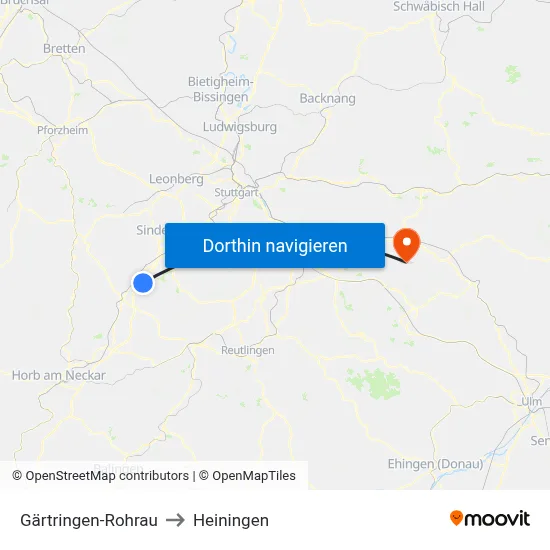 Gärtringen-Rohrau to Heiningen map