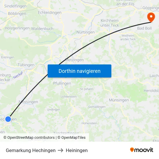 Gemarkung Hechingen to Heiningen map