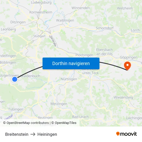 Breitenstein to Heiningen map