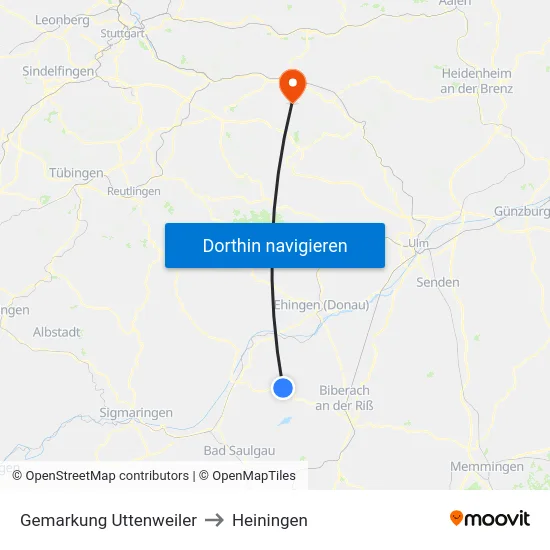 Gemarkung Uttenweiler to Heiningen map