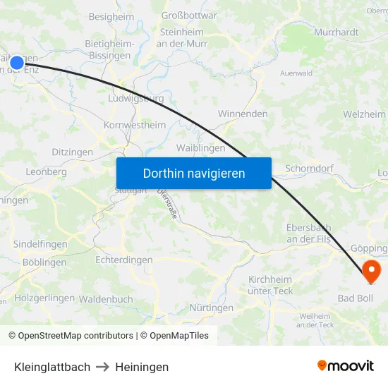 Kleinglattbach to Heiningen map