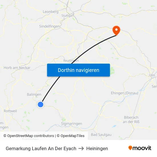 Gemarkung Laufen An Der Eyach to Heiningen map