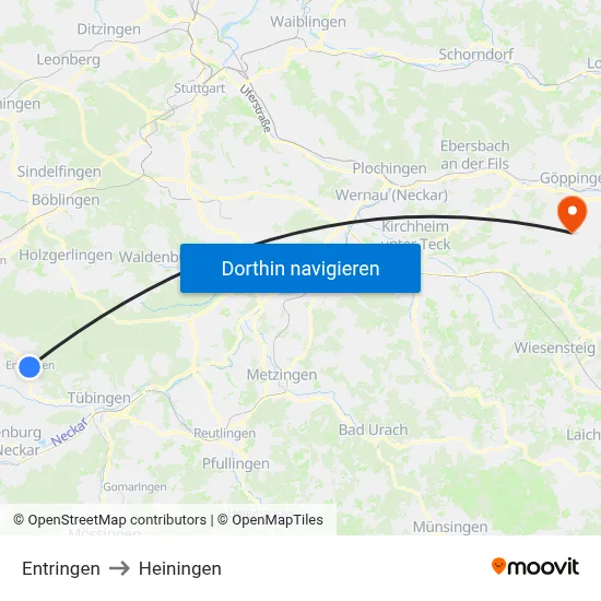 Entringen to Heiningen map