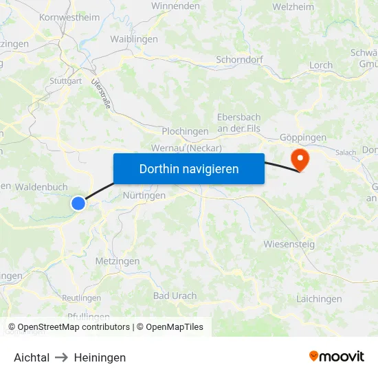 Aichtal to Heiningen map
