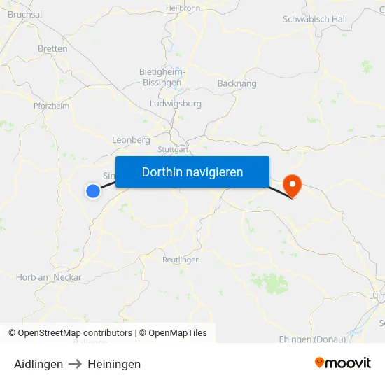 Aidlingen to Heiningen map