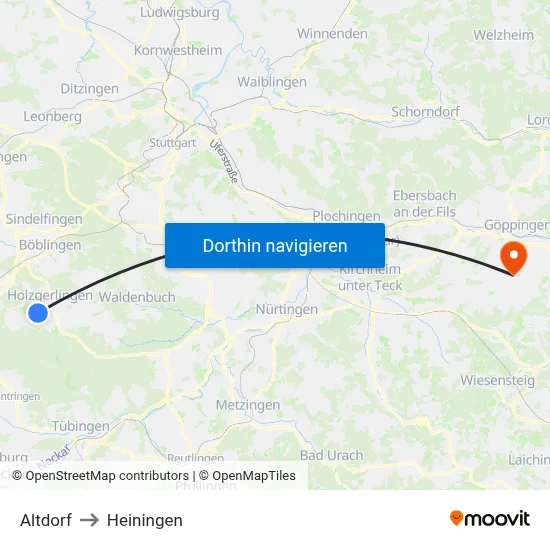 Altdorf to Heiningen map