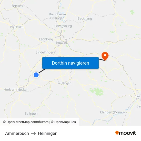 Ammerbuch to Heiningen map