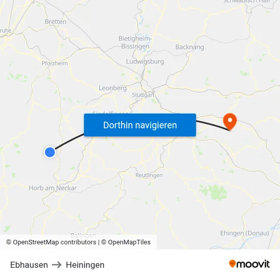 Ebhausen to Heiningen map