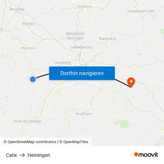 Calw to Heiningen map
