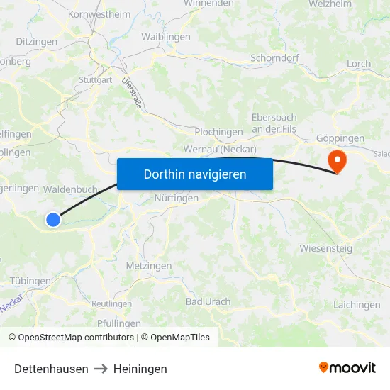 Dettenhausen to Heiningen map