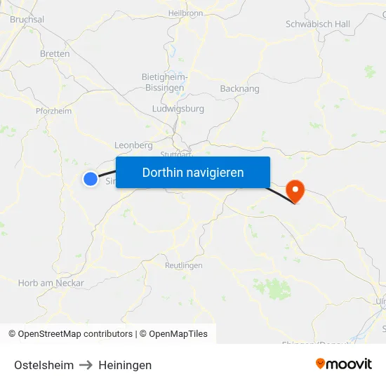 Ostelsheim to Heiningen map