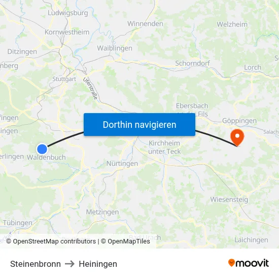 Steinenbronn to Heiningen map