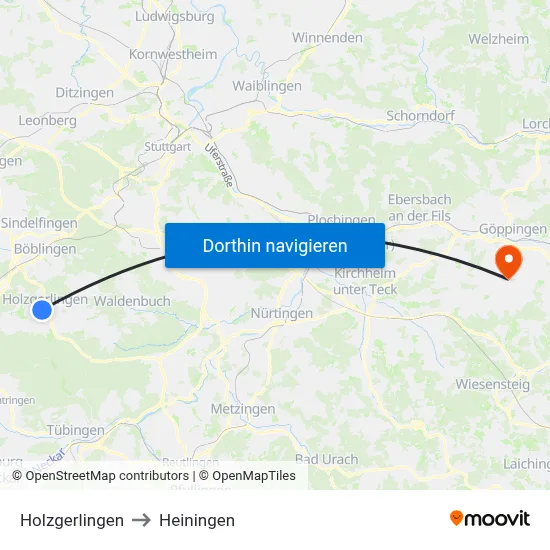 Holzgerlingen to Heiningen map