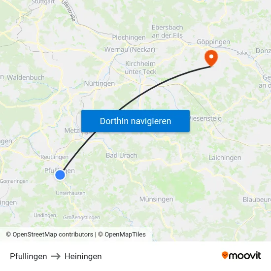 Pfullingen to Heiningen map
