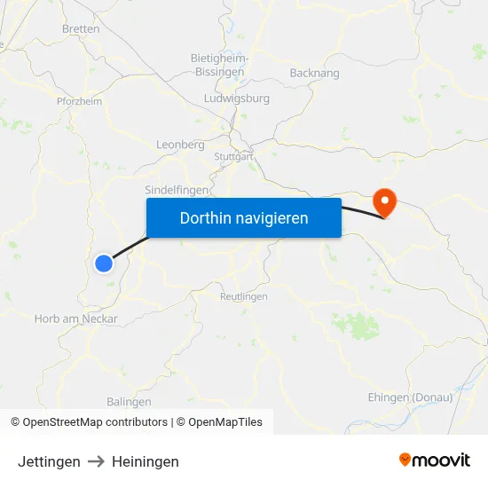 Jettingen to Heiningen map