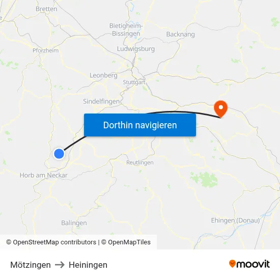 Mötzingen to Heiningen map