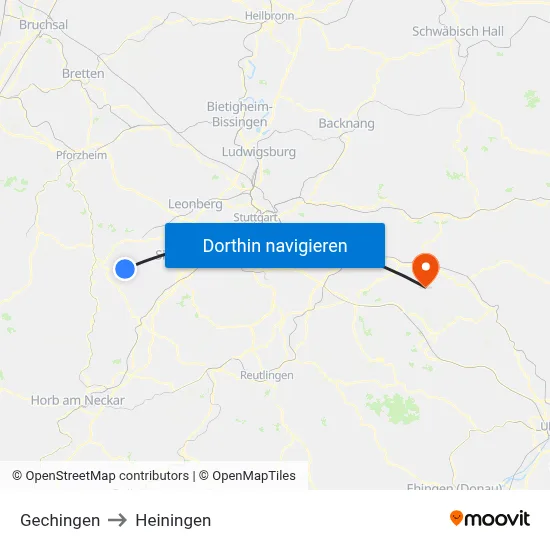 Gechingen to Heiningen map