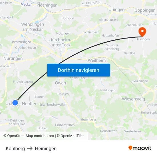Kohlberg to Heiningen map