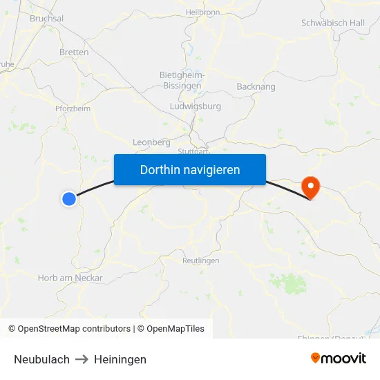 Neubulach to Heiningen map