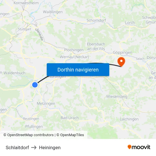 Schlaitdorf to Heiningen map