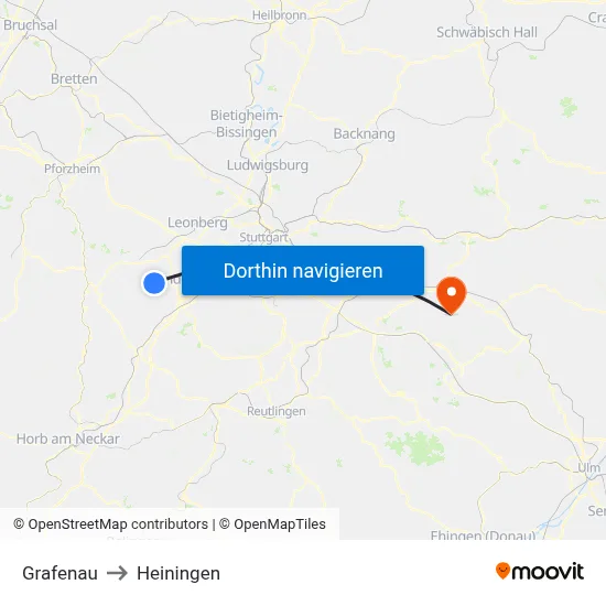 Grafenau to Heiningen map