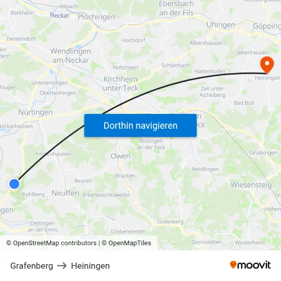 Grafenberg to Heiningen map