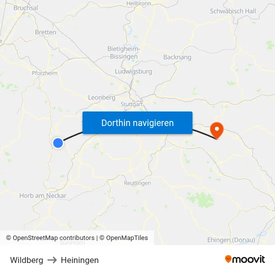 Wildberg to Heiningen map