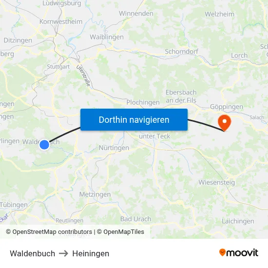 Waldenbuch to Heiningen map