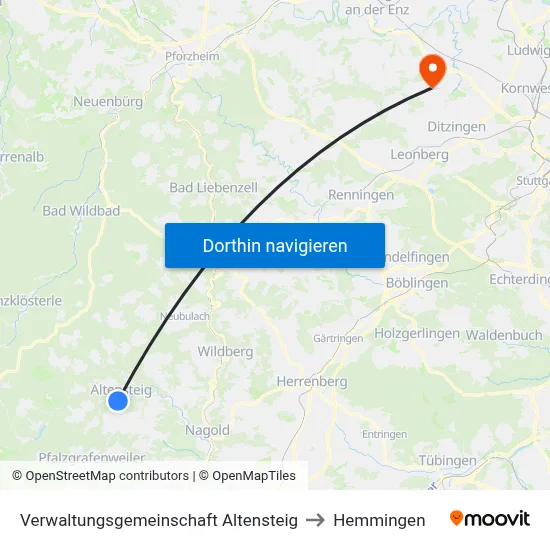 Verwaltungsgemeinschaft Altensteig to Hemmingen map