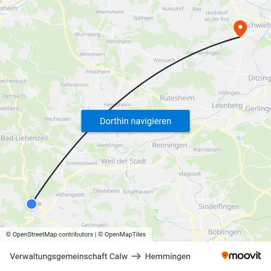Verwaltungsgemeinschaft Calw to Hemmingen map