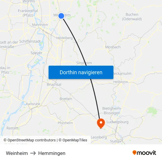 Weinheim to Hemmingen map