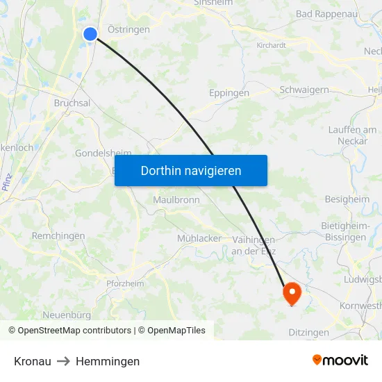 Kronau to Hemmingen map