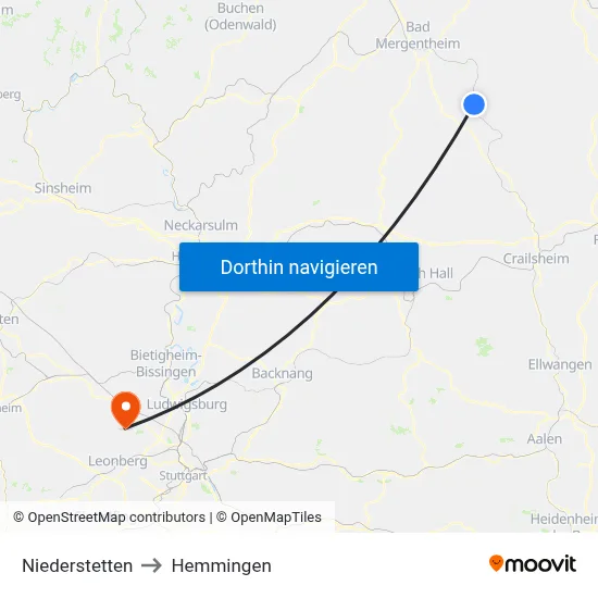 Niederstetten to Hemmingen map