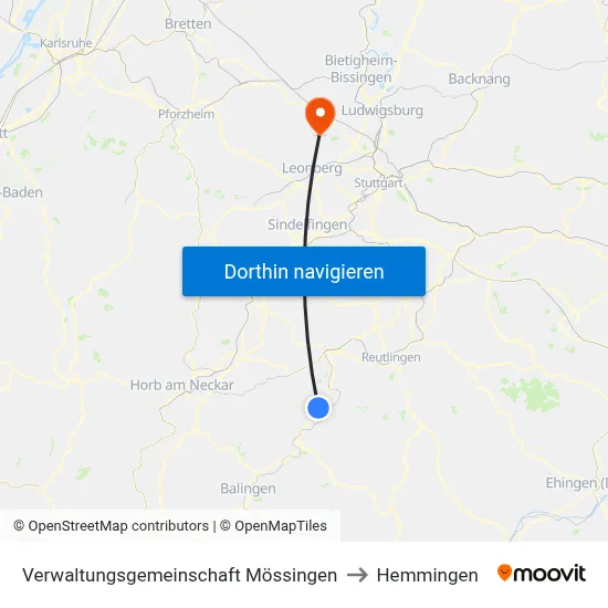 Verwaltungsgemeinschaft Mössingen to Hemmingen map