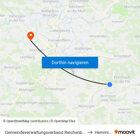 Gemeindeverwaltungsverband Reichenbach An Der Fils to Hemmingen map