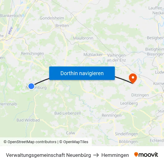 Verwaltungsgemeinschaft Neuenbürg to Hemmingen map