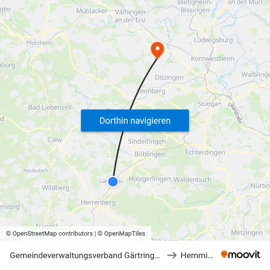 Gemeindeverwaltungsverband Gärtringen/Ehningen to Hemmingen map