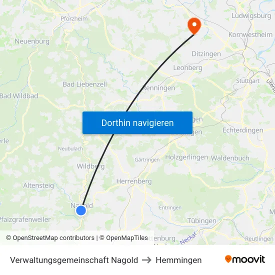 Verwaltungsgemeinschaft Nagold to Hemmingen map