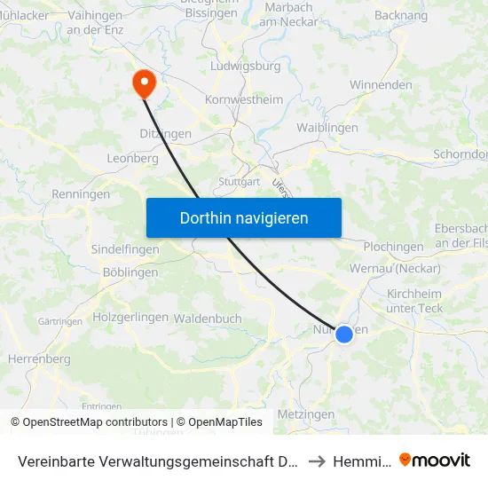 Vereinbarte Verwaltungsgemeinschaft Der Stadt Nürtingen to Hemmingen map