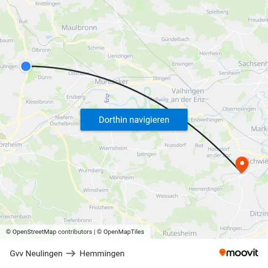Gvv Neulingen to Hemmingen map