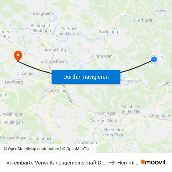 Vereinbarte Verwaltungsgemeinschaft Der Stadt Welzheim to Hemmingen map