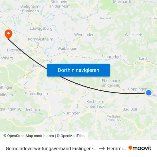 Gemeindeverwaltungsverband Eislingen-Ottenbach-Salach to Hemmingen map