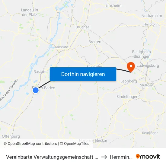 Vereinbarte Verwaltungsgemeinschaft Sinzheim to Hemmingen map
