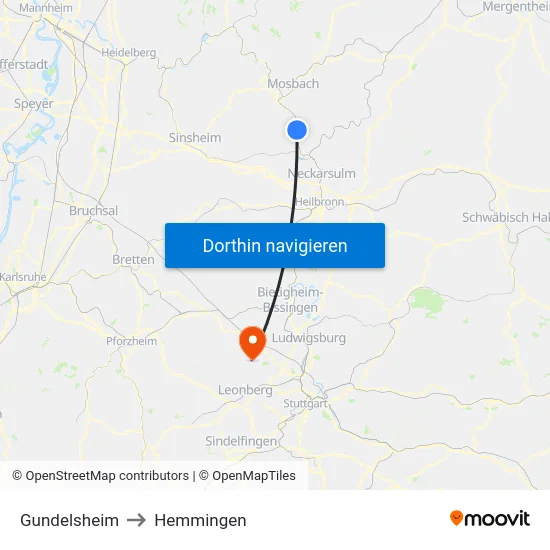 Gundelsheim to Hemmingen map