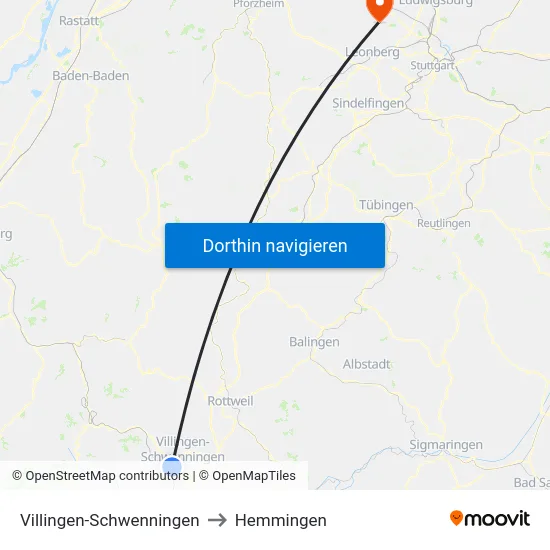 Villingen-Schwenningen to Hemmingen map