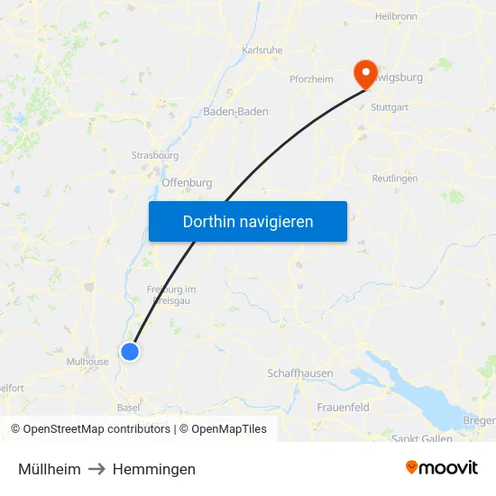 Müllheim to Hemmingen map