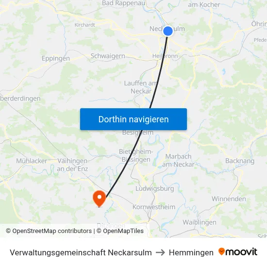 Verwaltungsgemeinschaft Neckarsulm to Hemmingen map