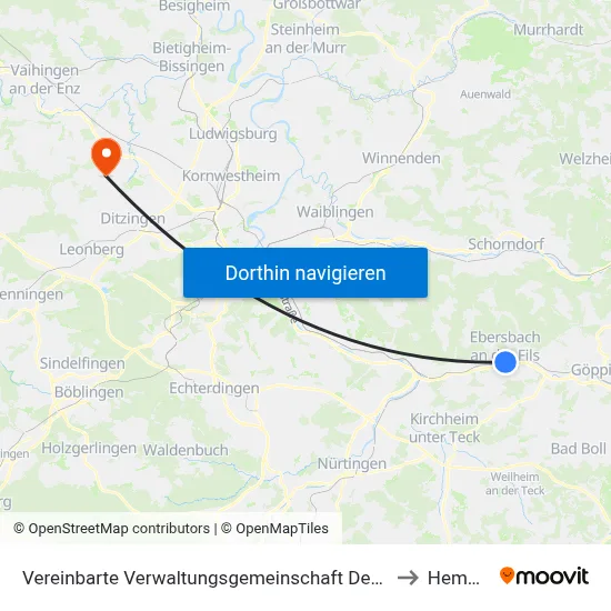Vereinbarte Verwaltungsgemeinschaft Der Stadt Ebersbach An Der Fils to Hemmingen map